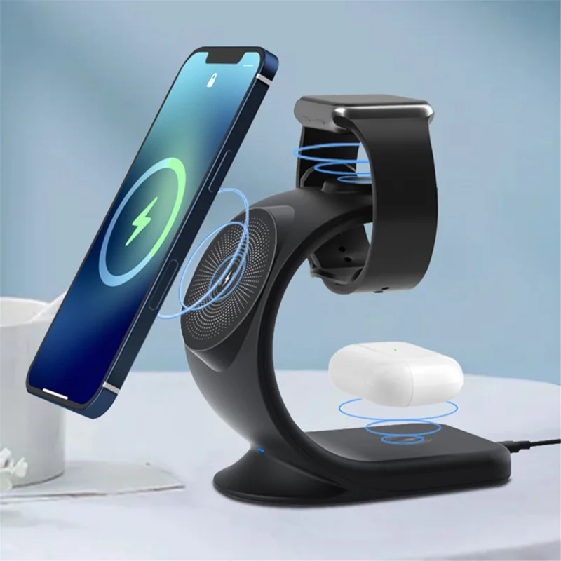 3 in 1 Magnetic Charging Station Compatible for iPhone 16 15 14 13 12 Pro/Max/Mini, for AirPods Pro/2, for iWatch 6/SE/5/4 with Sail Style Black - Image 3