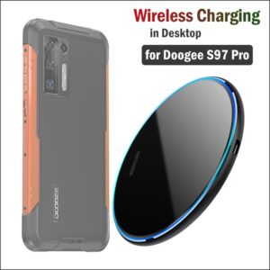 15W Fast Charging Wireless Charger for Doogee S97 Pro Rugged Smartphone with LED Ring