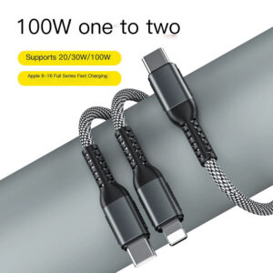 Type-C USB Cable 2 IN 1 100W Fast Charging For iPhone 16 15 14 13 Pro Max Plus