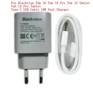 Fast Charger for Blackview Tab 16 Tab 15 Pro Tab 13 Tab 12 Pro Tablet - Original 18W Travel Power Adaptor EU Plug with Type C USB Cable